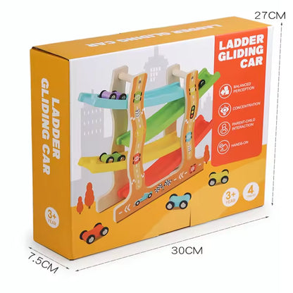 Wooden Glider Track Toy with Cars and Animals.