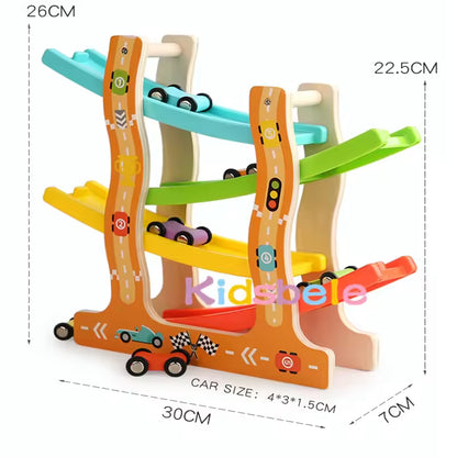 Wooden Glider Track Toy with Cars and Animals.
